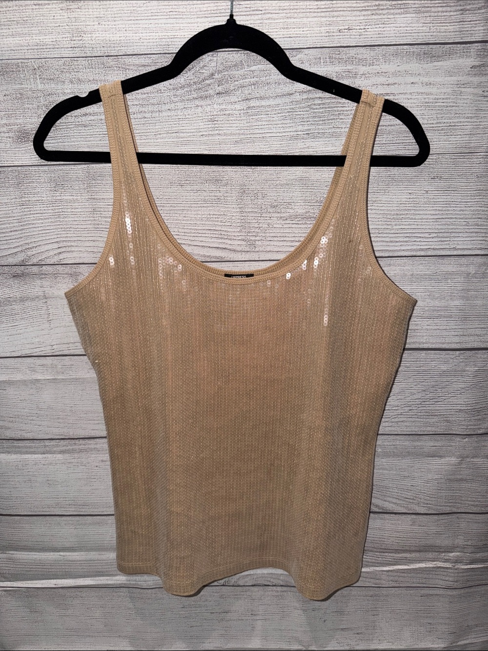 Express Beige Sequin Scoop Neck Tank